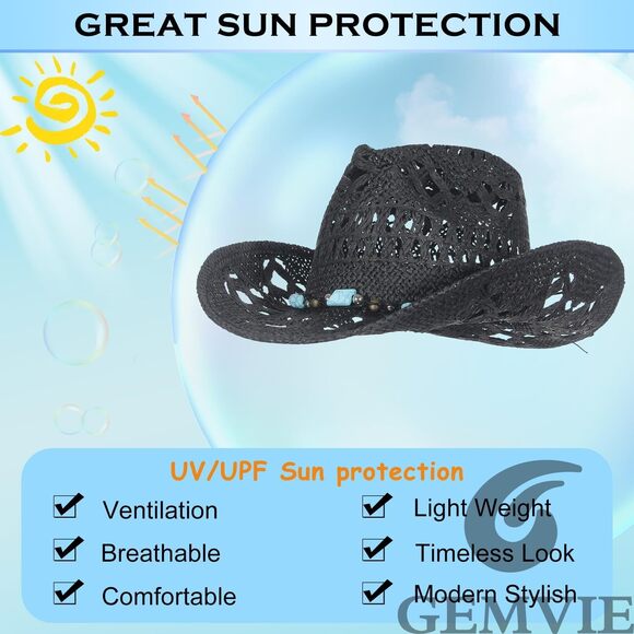 8257 Turquoise Straw Cowboy Hat For Men Women Summer Western Cowgirl